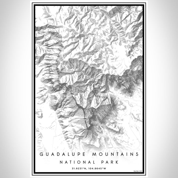 Guadalupe Mountains National Park Map Print Portrait Orientation in Classic Style With Shaded Background