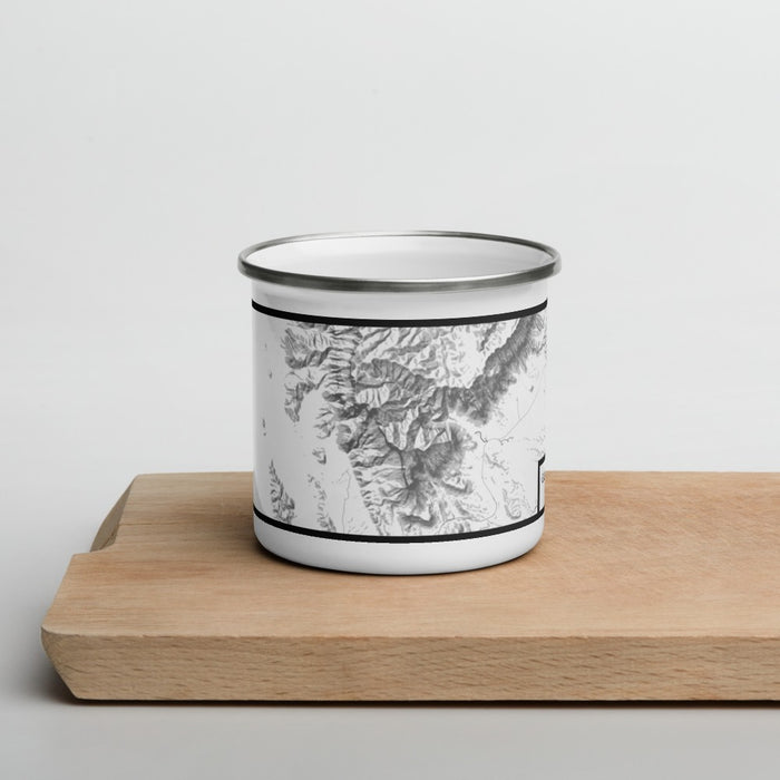 Front View Custom Guadalupe Mountains National Park Map Enamel Mug in Classic on Cutting Board