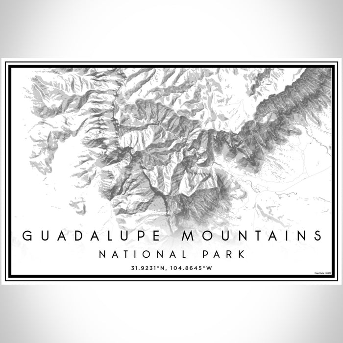 Guadalupe Mountains National Park Map Print Landscape Orientation in Classic Style With Shaded Background