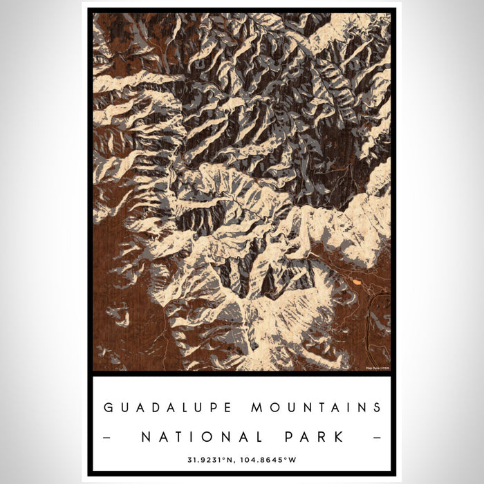 Guadalupe Mountains National Park Map Print Portrait Orientation in Ember Style With Shaded Background