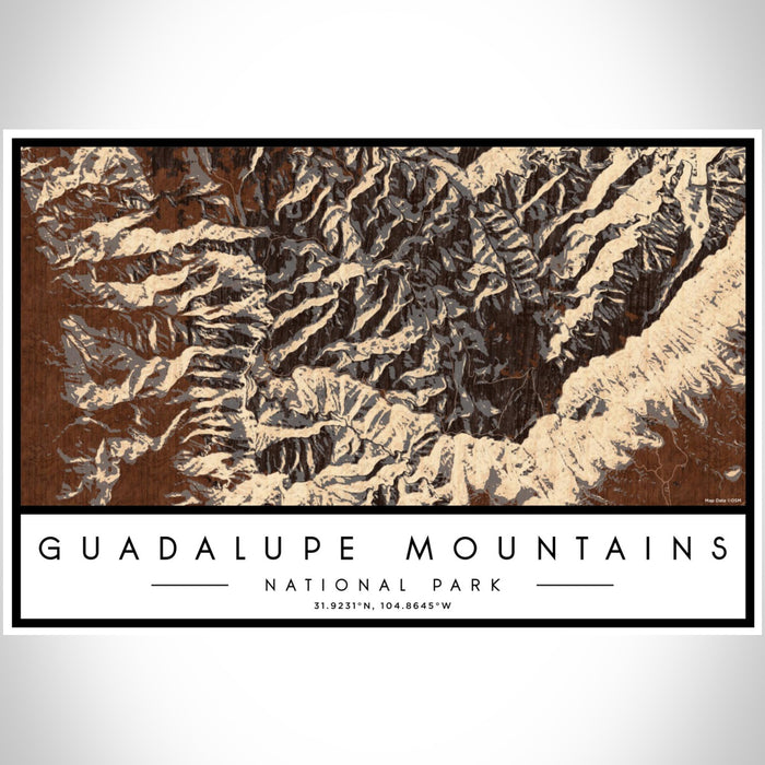 Guadalupe Mountains National Park Map Print Landscape Orientation in Ember Style With Shaded Background