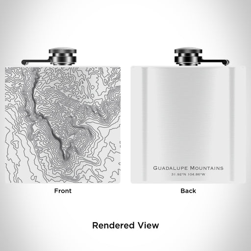 Rendered View of Guadalupe Mountains National Park Map Engraving on 6oz Stainless Steel Flask in White