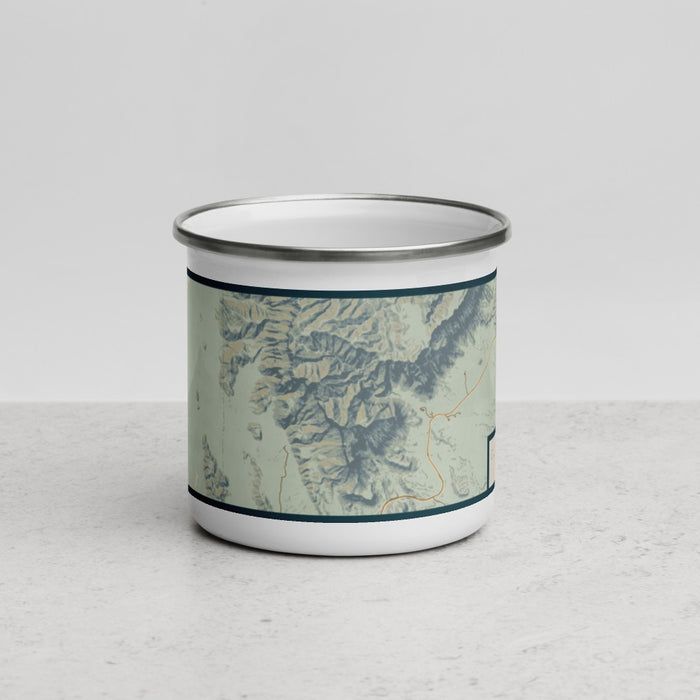 Front View Custom Guadalupe Mountains National Park Map Enamel Mug in Woodblock