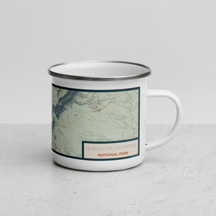 Right View Custom Guadalupe Mountains National Park Map Enamel Mug in Woodblock