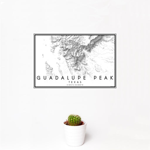 12x18 Guadalupe Peak Texas Map Print Landscape Orientation in Classic Style With Small Cactus Plant in White Planter