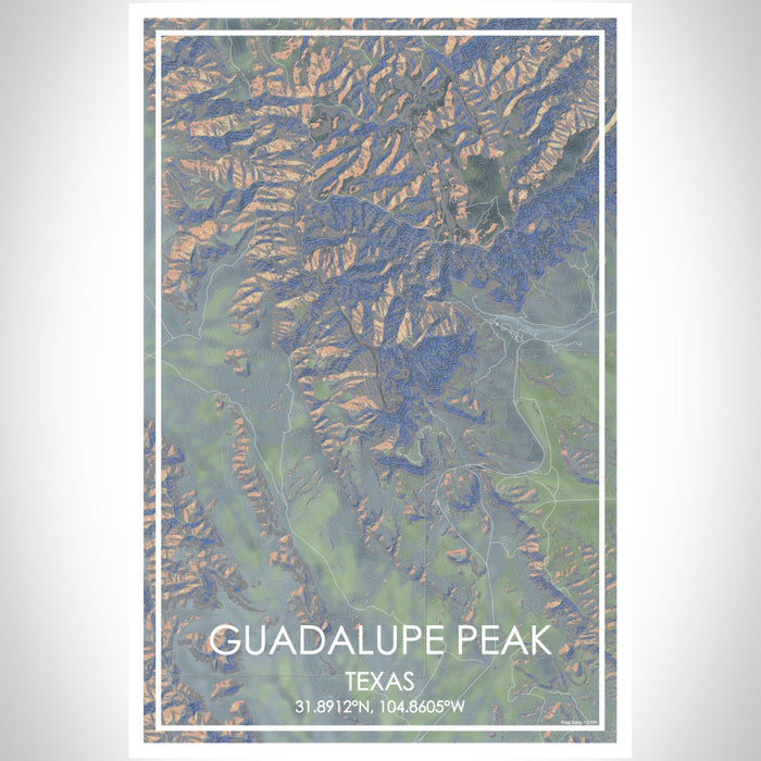 Guadalupe Peak Texas Map Print Portrait Orientation in Afternoon Style With Shaded Background
