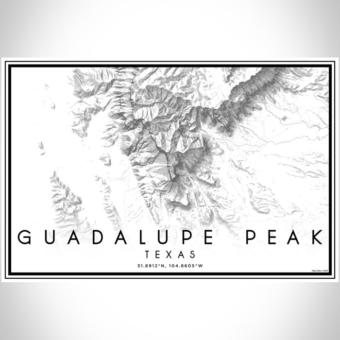 Guadalupe Peak Texas Map Print Landscape Orientation in Classic Style With Shaded Background