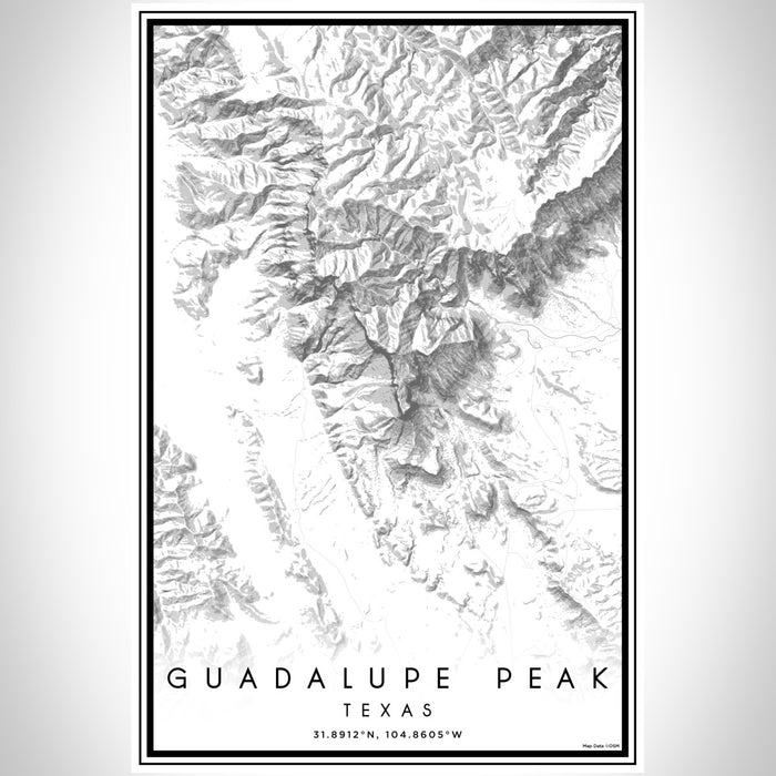 Guadalupe Peak Texas Map Print Portrait Orientation in Classic Style With Shaded Background