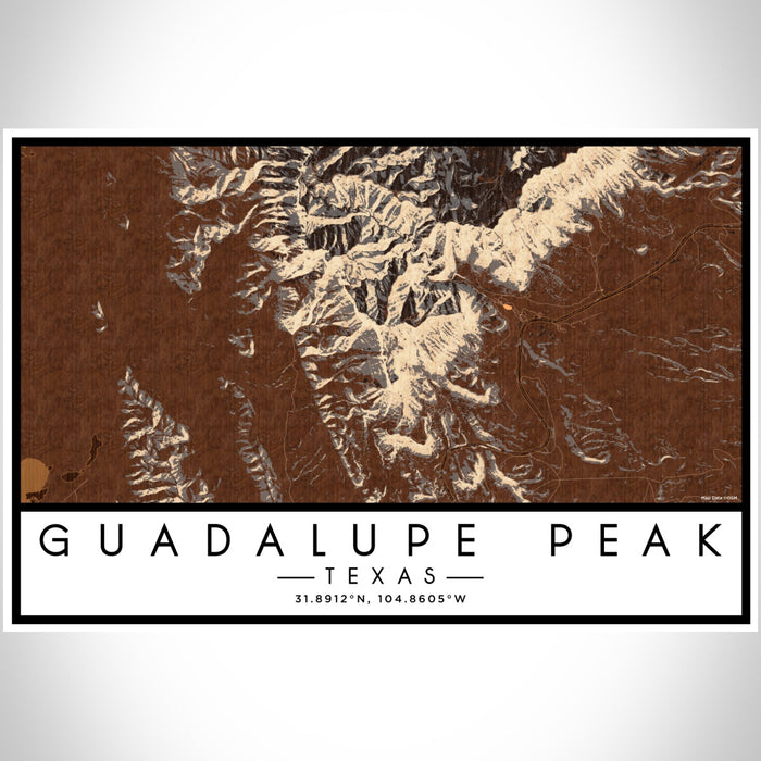 Guadalupe Peak Texas Map Print Landscape Orientation in Ember Style With Shaded Background