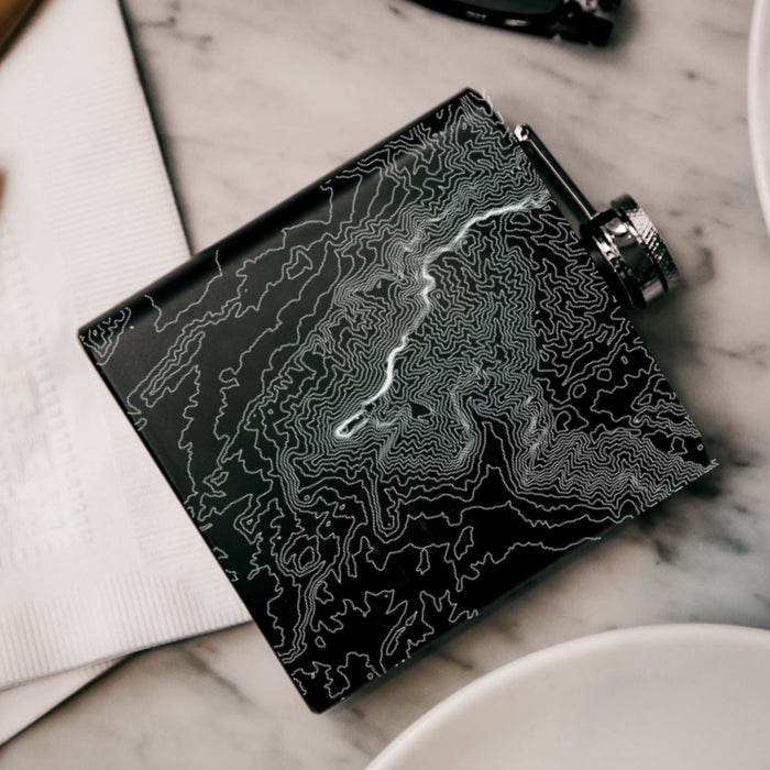 Guadalupe Peak Texas Custom Engraved City Map Inscription Coordinates on 6oz Stainless Steel Flask in Black