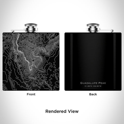 Rendered View of Guadalupe Peak Texas Map Engraving on 6oz Stainless Steel Flask in Black