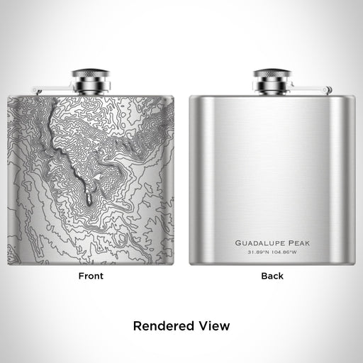Rendered View of Guadalupe Peak Texas Map Engraving on 6oz Stainless Steel Flask