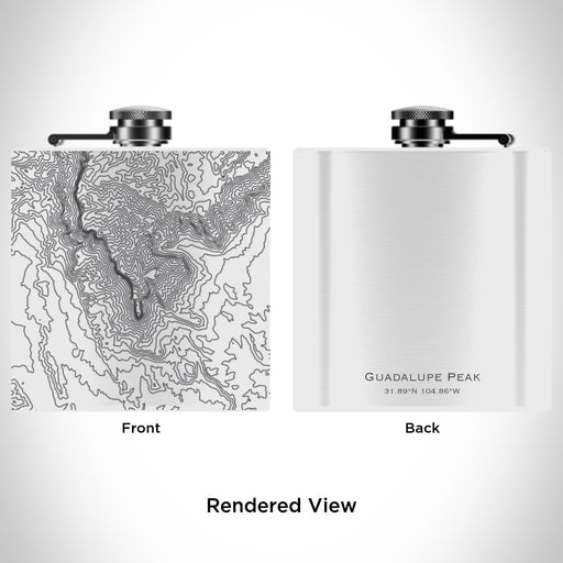 Rendered View of Guadalupe Peak Texas Map Engraving on 6oz Stainless Steel Flask in White