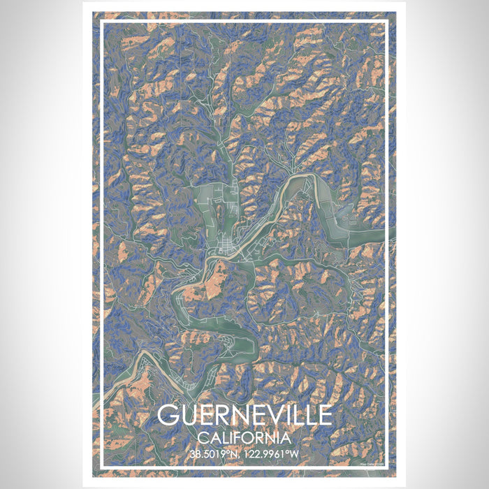 Guerneville California Map Print Portrait Orientation in Afternoon Style With Shaded Background