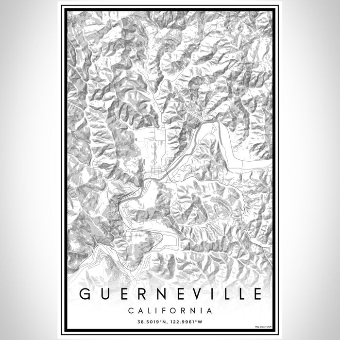 Guerneville California Map Print Portrait Orientation in Classic Style With Shaded Background