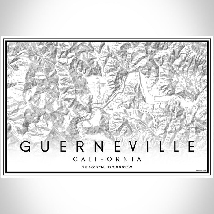 Guerneville California Map Print Landscape Orientation in Classic Style With Shaded Background