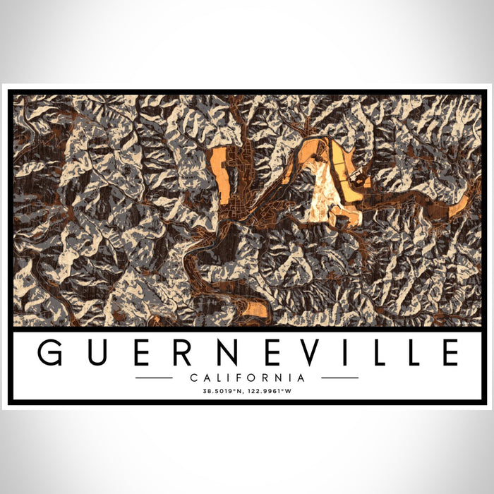 Guerneville California Map Print Landscape Orientation in Ember Style With Shaded Background
