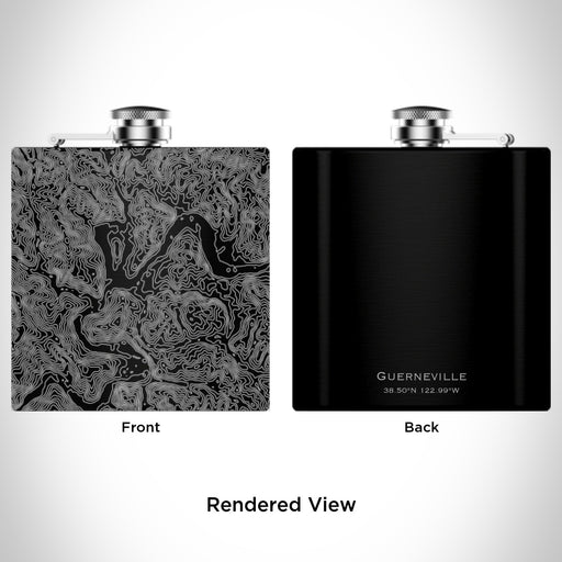 Rendered View of Guerneville California Map Engraving on 6oz Stainless Steel Flask in Black