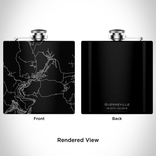 Rendered View of Guerneville California Map Engraving on 6oz Stainless Steel Flask in Black