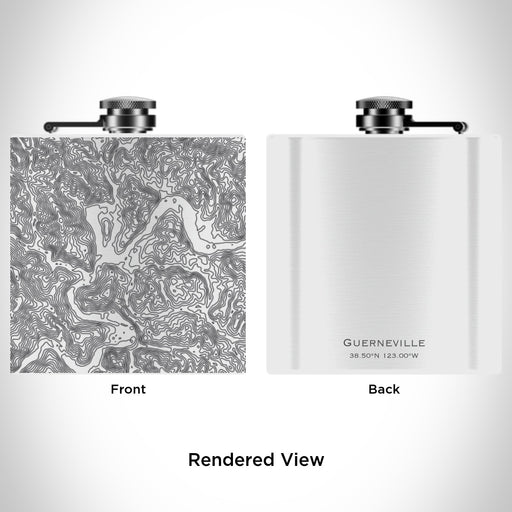 Rendered View of Guerneville California Map Engraving on 6oz Stainless Steel Flask in White