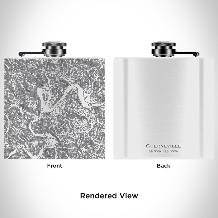 Rendered View of Guerneville California Map Engraving on 6oz Stainless Steel Flask in White