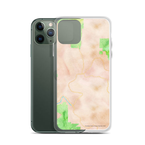 Custom Guerneville California Map Phone Case in Watercolor on Table with Laptop and Plant