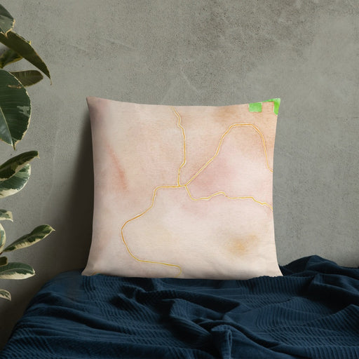 Custom Guerneville California Map Throw Pillow in Watercolor on Bedding Against Wall