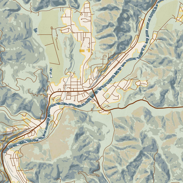 Guerneville California Map Print in Woodblock Style Zoomed In Close Up Showing Details