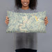 Person holding 20x12 Custom Guerneville California Map Throw Pillow in Woodblock