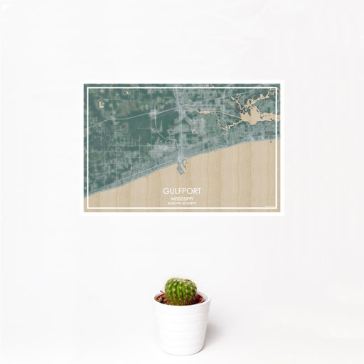 12x18 Gulfport Mississippi Map Print Landscape Orientation in Afternoon Style With Small Cactus Plant in White Planter