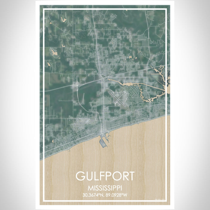 Gulfport Mississippi Map Print Portrait Orientation in Afternoon Style With Shaded Background