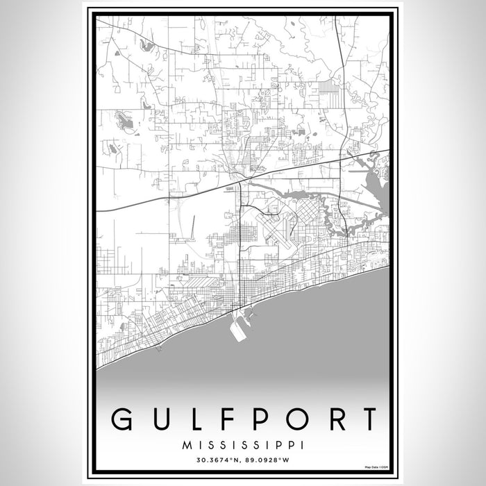 Gulfport Mississippi Map Print Portrait Orientation in Classic Style With Shaded Background