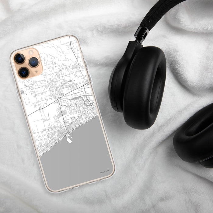 Custom Gulfport Mississippi Map Phone Case in Classic on Table with Black Headphones