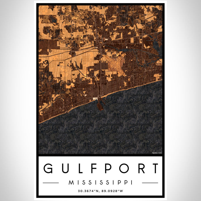 Gulfport Mississippi Map Print Portrait Orientation in Ember Style With Shaded Background