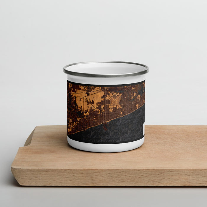 Front View Custom Gulfport Mississippi Map Enamel Mug in Ember on Cutting Board
