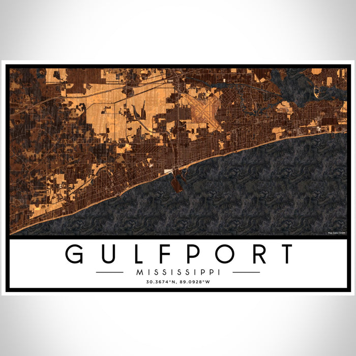Gulfport Mississippi Map Print Landscape Orientation in Ember Style With Shaded Background