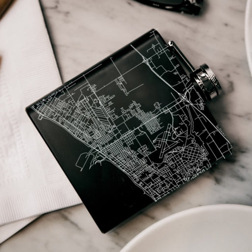 Gulfport Mississippi Custom Engraved City Map Inscription Coordinates on 6oz Stainless Steel Flask in Black