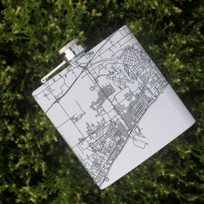 Gulfport Mississippi Custom Engraved City Map Inscription Coordinates on 6oz Stainless Steel Flask in White