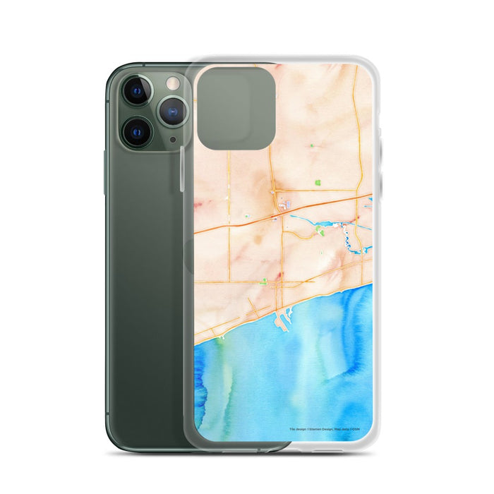 Custom Gulfport Mississippi Map Phone Case in Watercolor on Table with Laptop and Plant