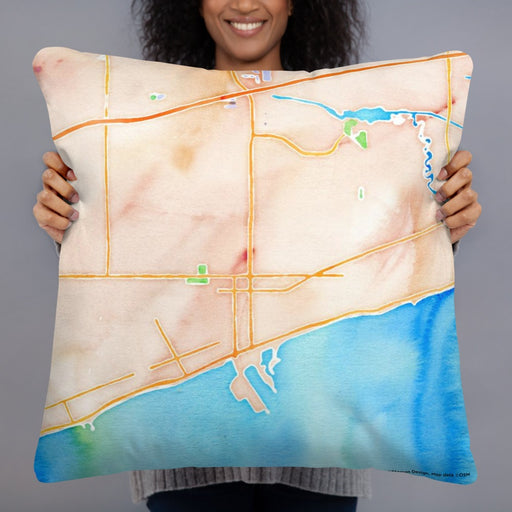 Person holding 22x22 Custom Gulfport Mississippi Map Throw Pillow in Watercolor