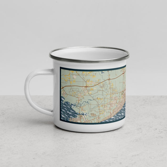 Left View Custom Gulfport Mississippi Map Enamel Mug in Woodblock