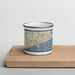 Front View Custom Gulfport Mississippi Map Enamel Mug in Woodblock on Cutting Board