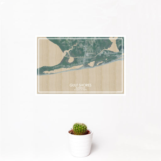 12x18 Gulf Shores Alabama Map Print Landscape Orientation in Afternoon Style With Small Cactus Plant in White Planter