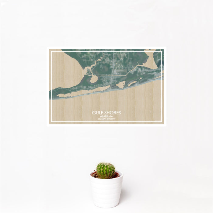 12x18 Gulf Shores Alabama Map Print Landscape Orientation in Afternoon Style With Small Cactus Plant in White Planter