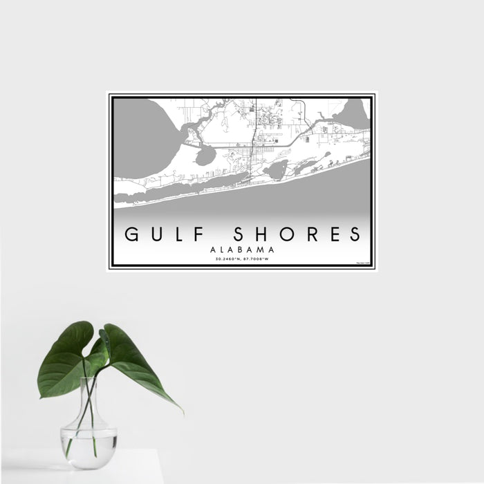 16x24 Gulf Shores Alabama Map Print Landscape Orientation in Classic Style With Tropical Plant Leaves in Water