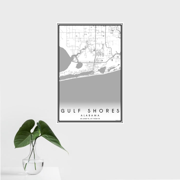 16x24 Gulf Shores Alabama Map Print Portrait Orientation in Classic Style With Tropical Plant Leaves in Water
