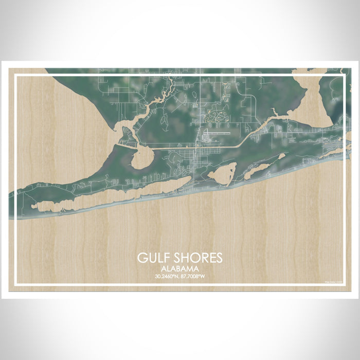 Gulf Shores Alabama Map Print Landscape Orientation in Afternoon Style With Shaded Background