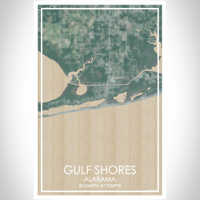 Gulf Shores Alabama Map Print Portrait Orientation in Afternoon Style With Shaded Background