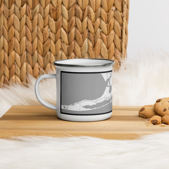 Left View Custom Gulf Shores Alabama Map Enamel Mug in Classic on Table Top