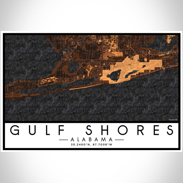 Gulf Shores Alabama Map Print Landscape Orientation in Ember Style With Shaded Background